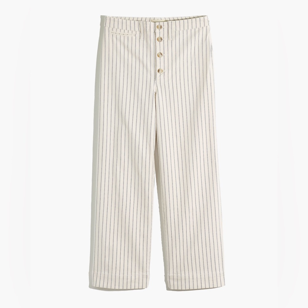 NWT Madewell Slim Emmett Wide-Leg Crop Pants Indigo Stripe: Button-Front Size 23